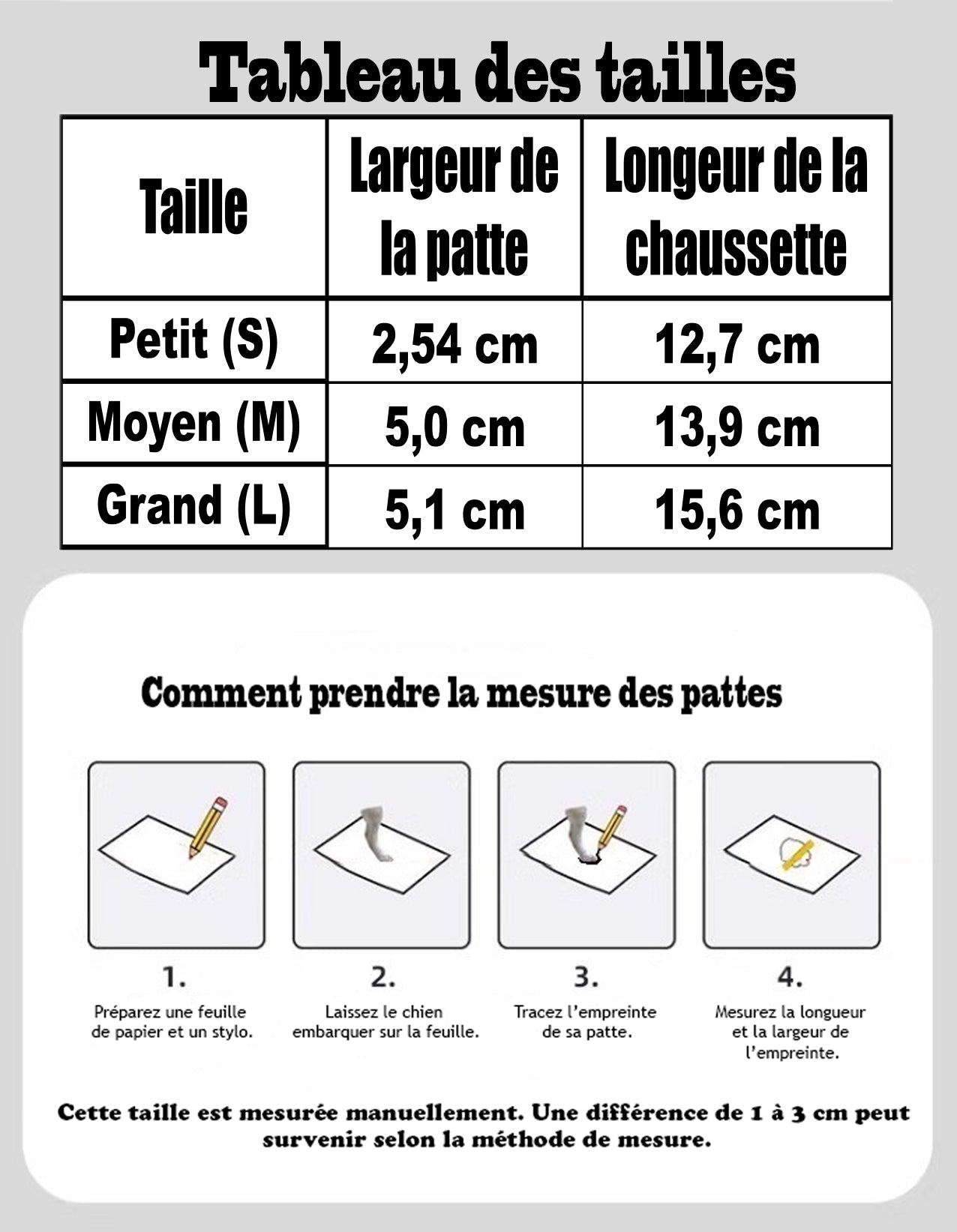 Chaussettes pour chien - CuttieSocks™ Tableau des tailles