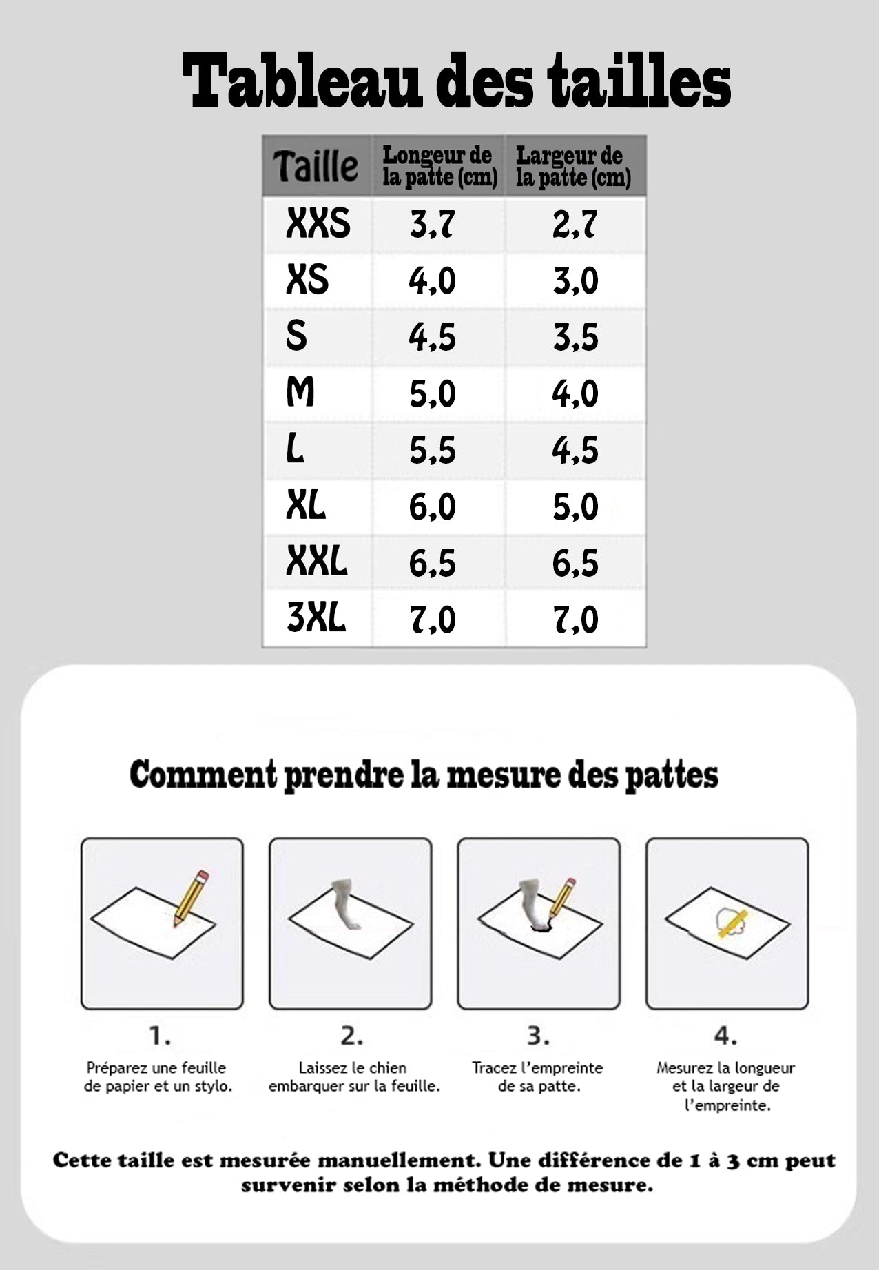 Chaussure Chien - SneakeryDog™ Tableau des tailles
