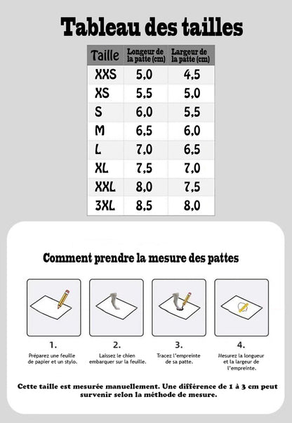 Chaussure pour Chien - AllSeasonDog™ tableau des tailles