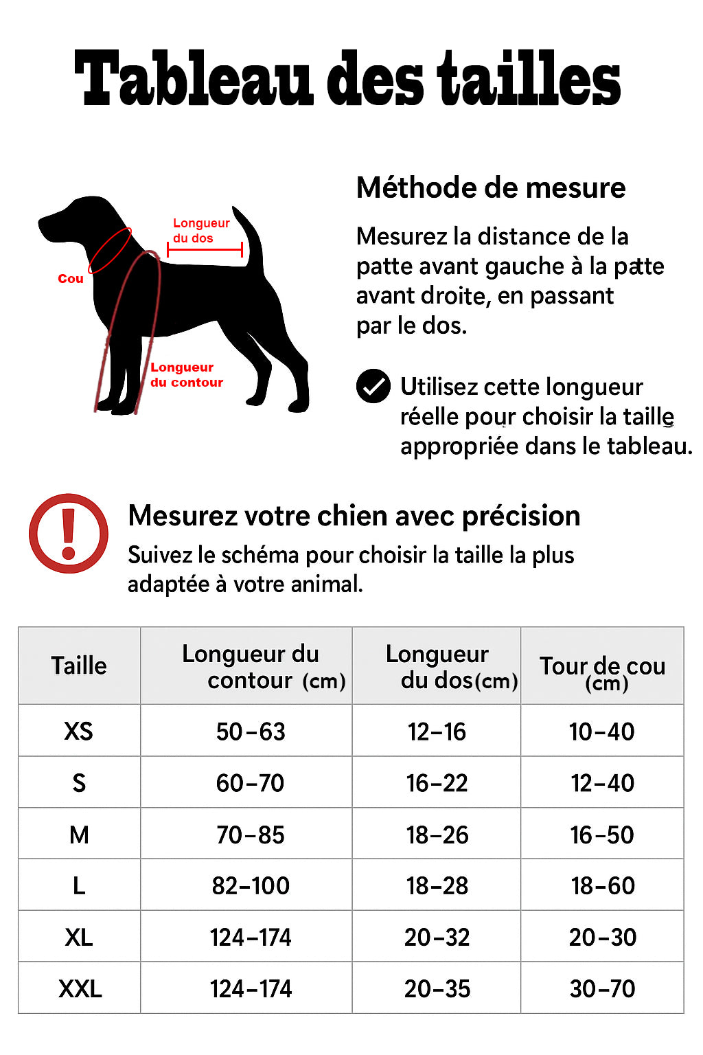 Chaussures chien - UltimateBoot™ tableau des tailles