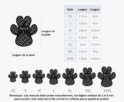Chaussures pour Chien Antidérapantes - DogCushionProtect™ tableau des tailles