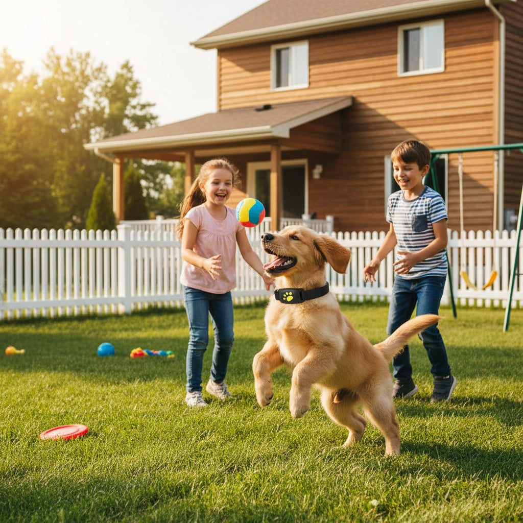 Collier GPS pour chien - GoFoundDog™ jouant avec des enfants