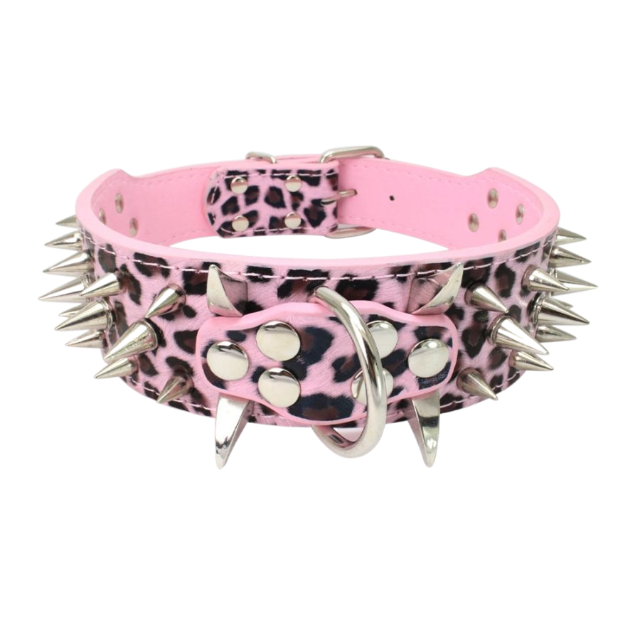 Collier chien - Spiky™ imprimé léopard rose