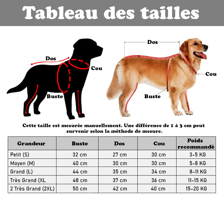 Déguisement Chien - FroggyDog™ Tableau des Tailles