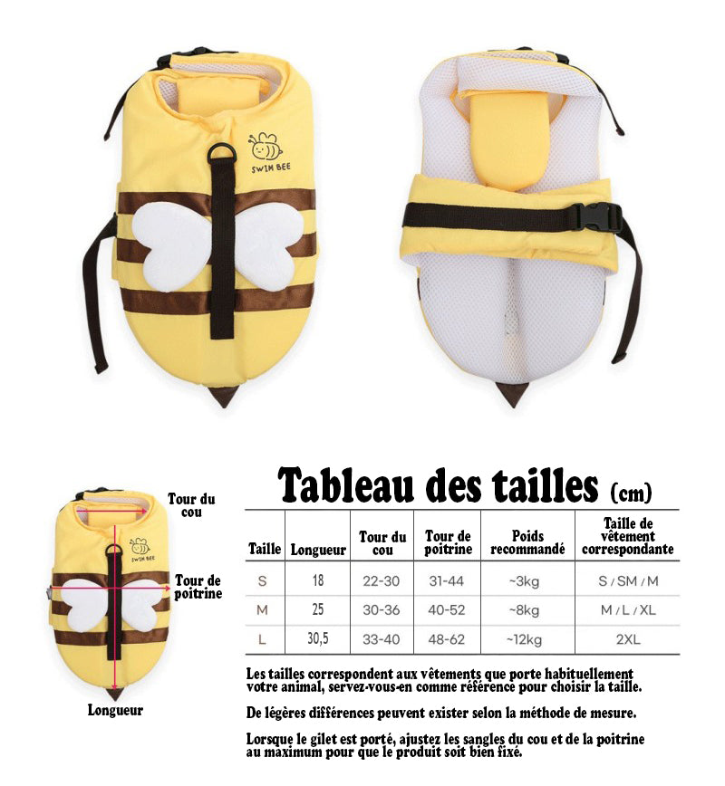 Gilet de sauvetage chien - BzzzDog™ tableau des tailles