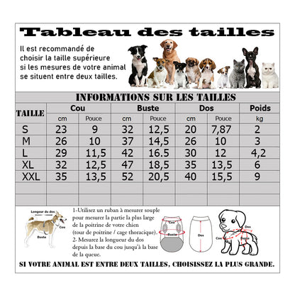 Manteau chien - JeansDoggyStyle™ tableau des tailles