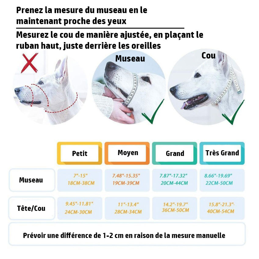 Muselière chien - SupremeConfort™ tanbelau des tailles