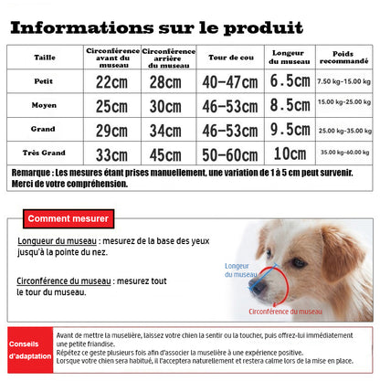 Muselière pour chien - NoBiteDog™ tableau des tailles