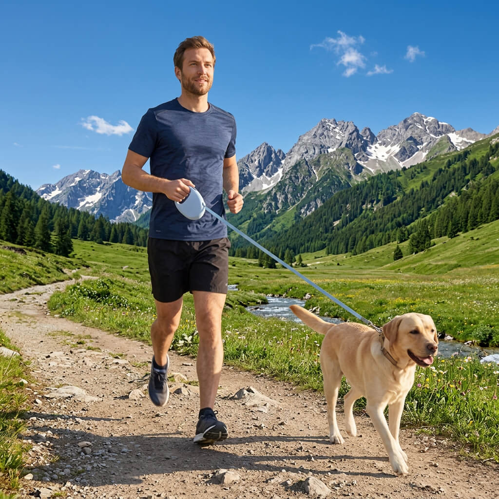 Laisse pour Chien Rétractable - FaçiLaisse™ a la montagne