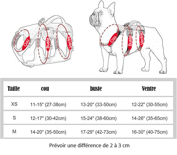 Harnais pour chien TripleTreat tableau des tailles