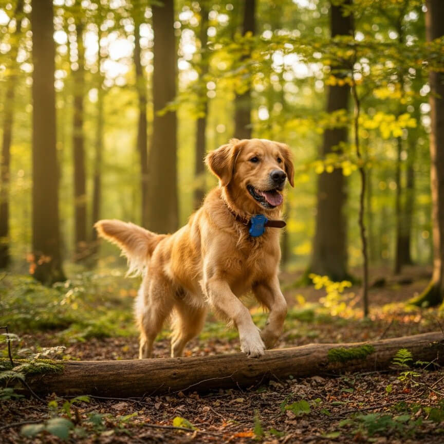 Traceur gps Chien - BlueFoundDog™ dans la forêt